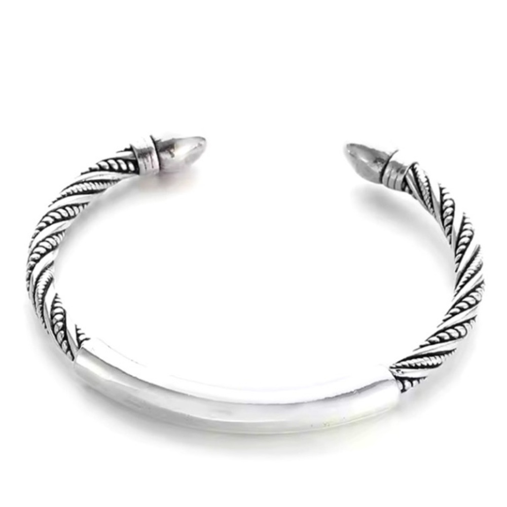 NEW Unisex Twist Bar 925 Sterling‎ Silver Cuff Bracelet, Adjustable